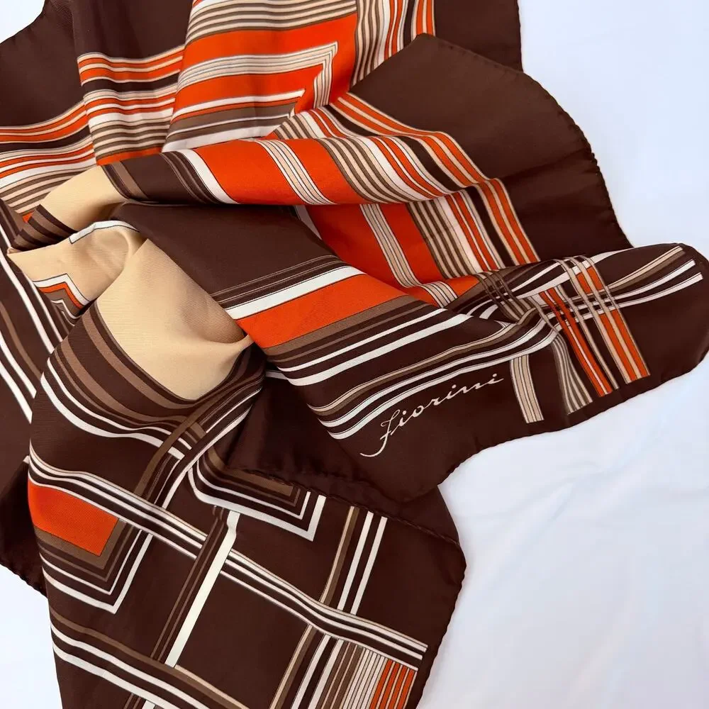 Vintage 70s Fiorini Earth Tone Mid Century Modern Square Bandana Scarf